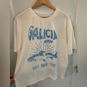 White T-Shirt with Blue Galicia Spain Print
